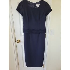 Jessica Howard Dress Size 8 Dark Blue Beaded Embellished Maxi Pencil Lined